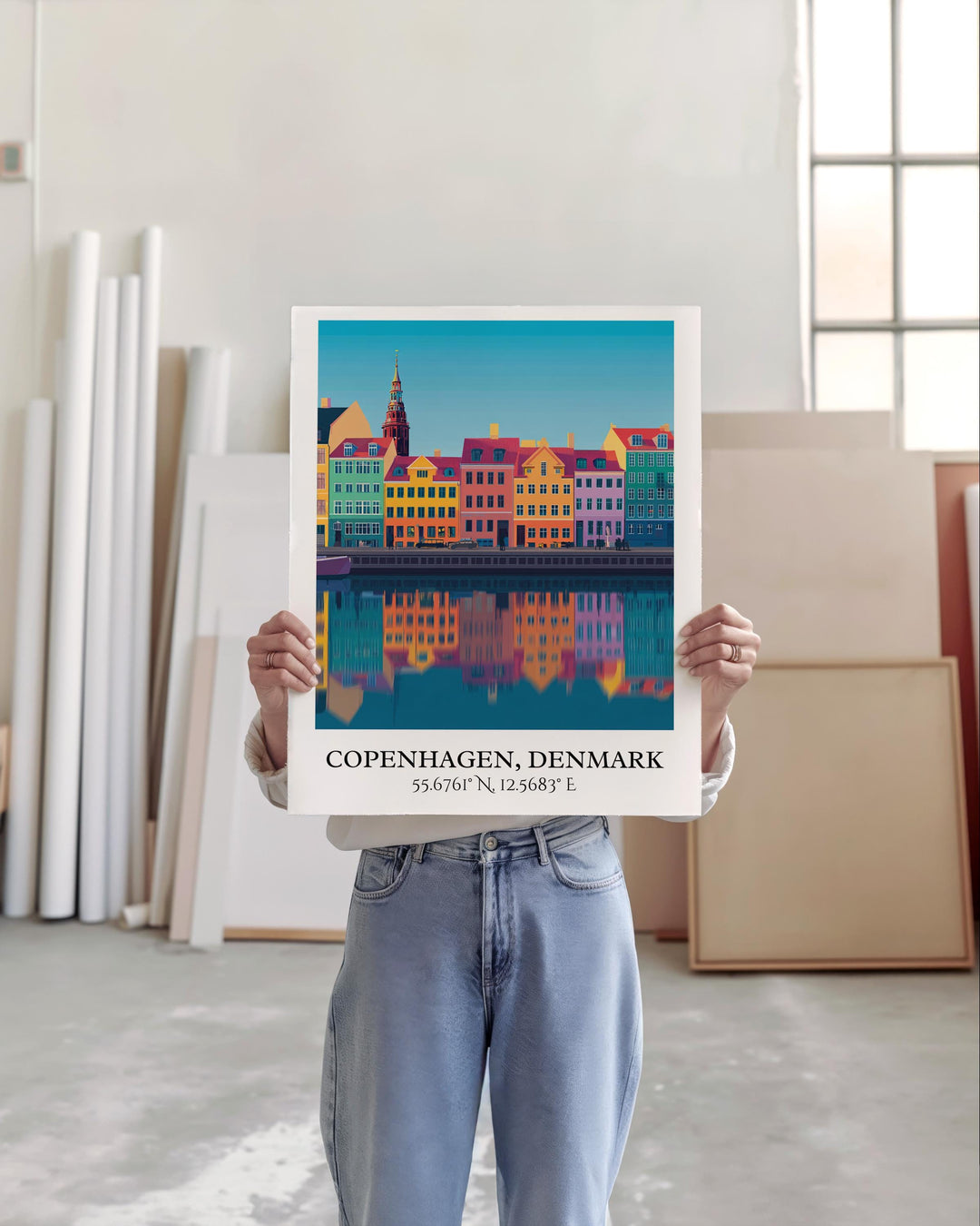 Copenhagen Art, Copenhagen Retro Travel Art, Copenhagen Home Decor, Denmark Gift, Denmark Travel Art, Travel Prints, Housewarming Gift