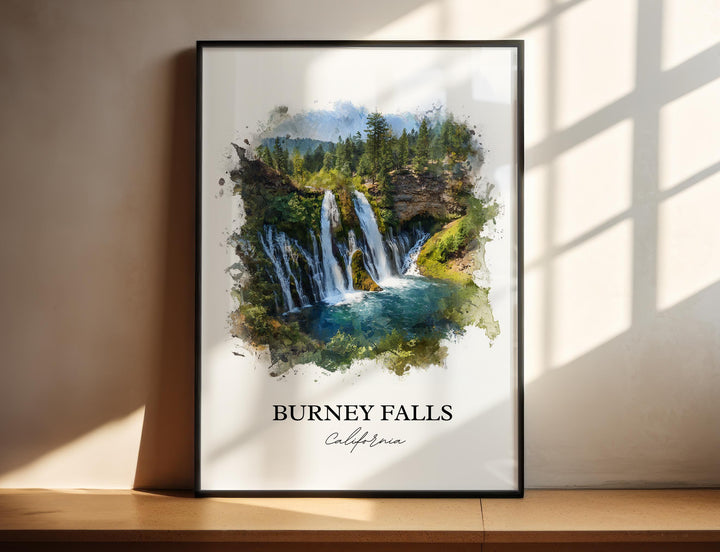 Burney Falls Wall Art, Shasta County Print, California Watercolor Art, Burney Falls Gift, Travel Print, Travel Poster, Housewarming Gift