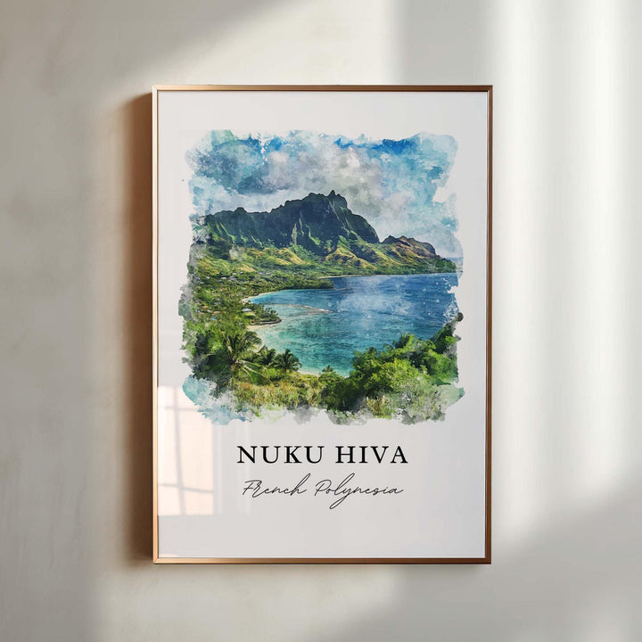Nuku Hiva Wall Art, Nuku Hiva Print, Nuku Hiva Watercolor Art, French Polynesia Gift, Travel Print, Travel Poster, Housewarming Gift