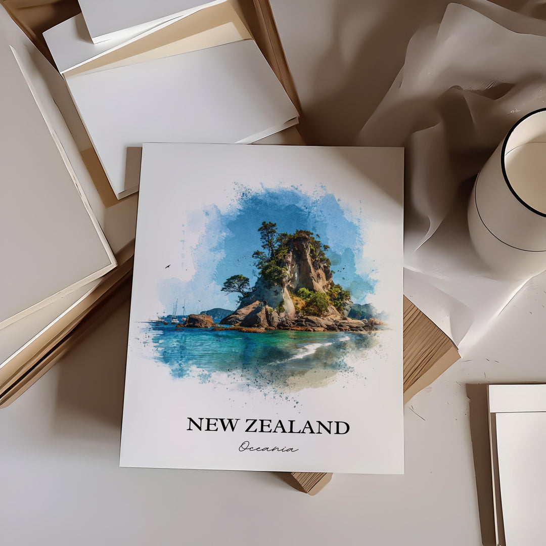 New Zealand Wall Art, New Zealand Print, New Zealand Watercolor Art, Auckland NZ Gift, Travel Print, Travel Poster, Housewarming Gift
