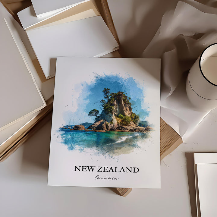 New Zealand Wall Art, New Zealand Print, New Zealand Watercolor Art, Auckland NZ Gift, Travel Print, Travel Poster, Housewarming Gift