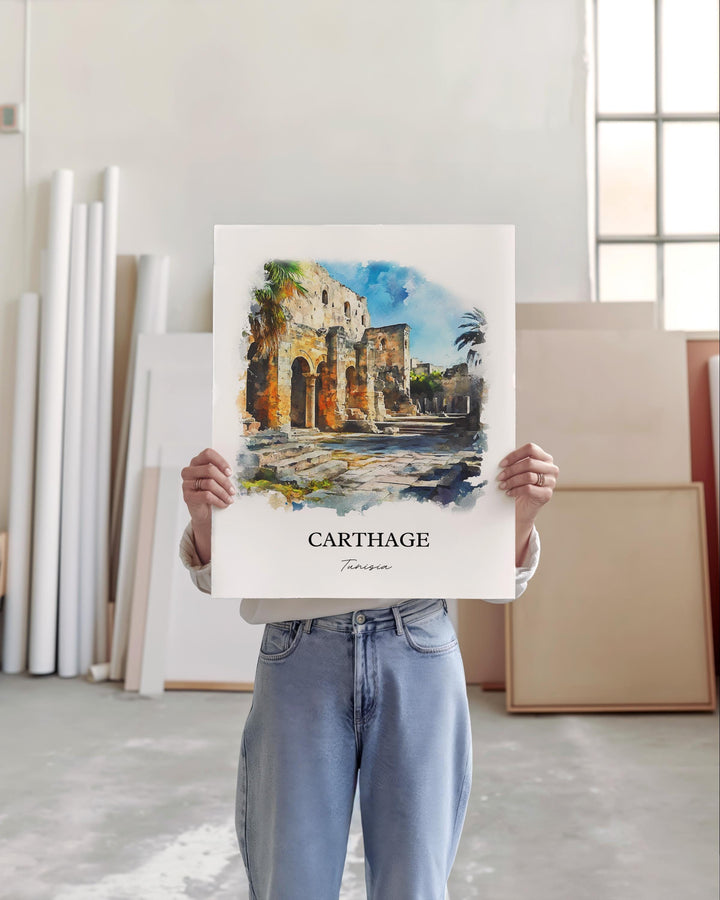 Carthage Wall Art, Tunisia Print, Tunisia Watercolor Art, Carthage Tunisia Gift, Travel Print, Travel Poster, Housewarming Gift