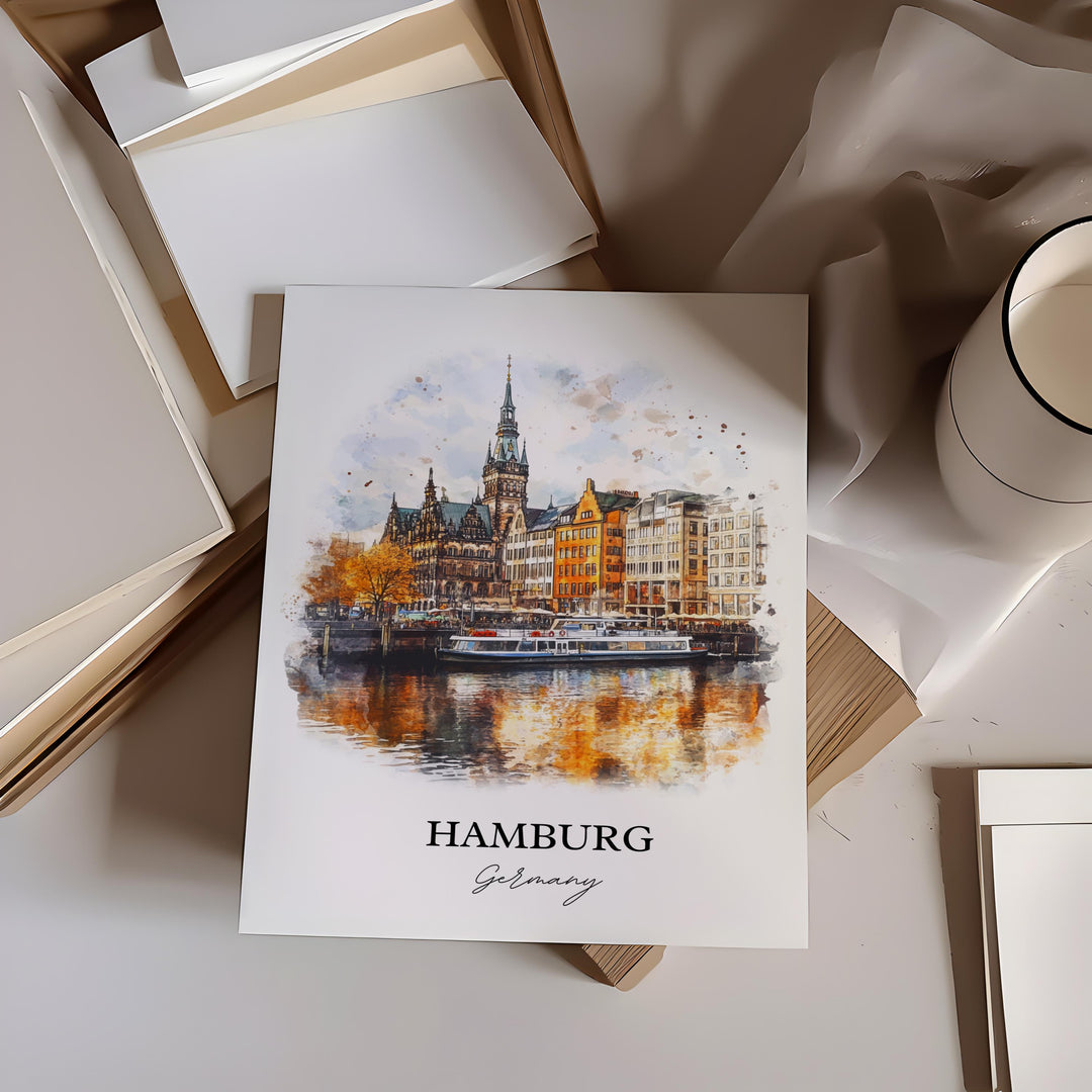 Hamburg Wall Art, Hamburg Germany Print, Germany Watercolor Art, Hamburg Gift, Travel Print, Travel Poster, Housewarming Gift