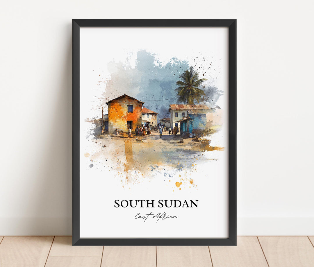 South Sudan Wall Art, South Sudan Print, Africa Watercolor Art, South Sudan Gift, Travel Print, Travel Poster, Housewarming Gift