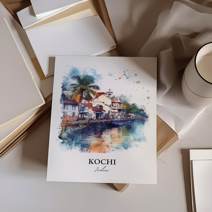Kochi Wall Art, Kochi India Print, India Watercolor Art, Kochi India Gift, Travel Print, Travel Poster, Housewarming Gift