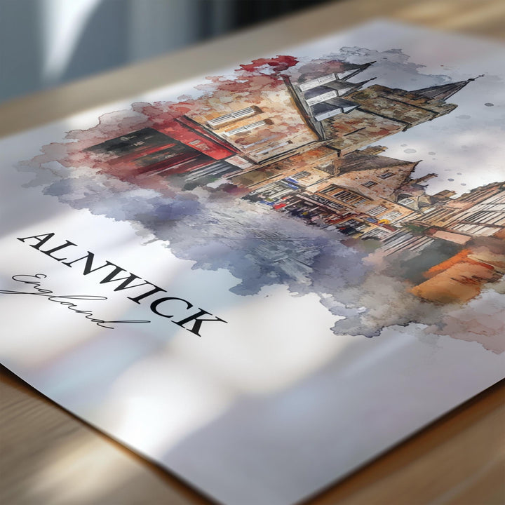 Alnwick Wall Art, Northumberland Print, England Watercolor Art, Alnwick England Gift, Travel Print, Travel Poster, Housewarming Gift