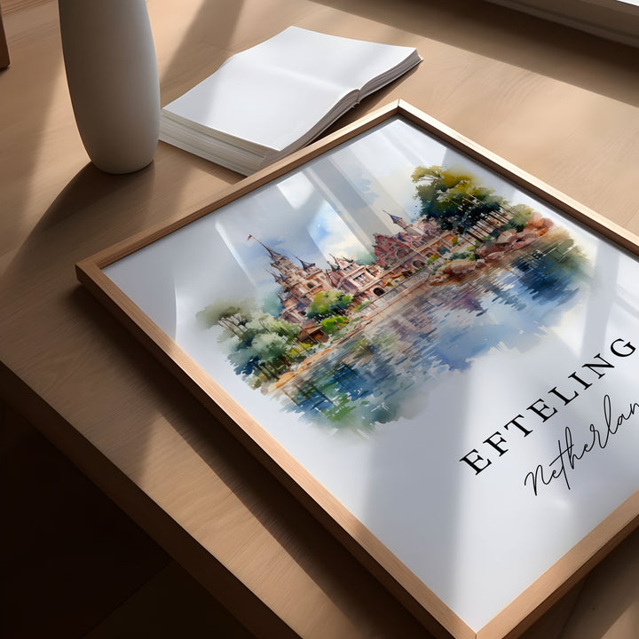 Efteling traditional travel art - Netherlands, Efteling poster print, Wedding gift, Birthday present, Custom Text, Perfect Gift