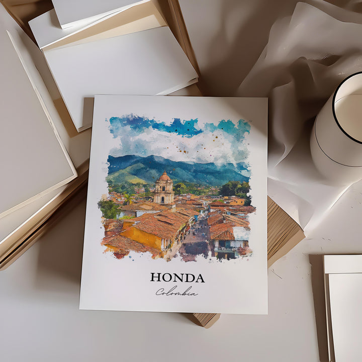 Honda Colombia Wall Art, Tolima Print, Colombia Watercolor Art, Honda Colombia Gift, Travel Print, Travel Poster, Housewarming Gift