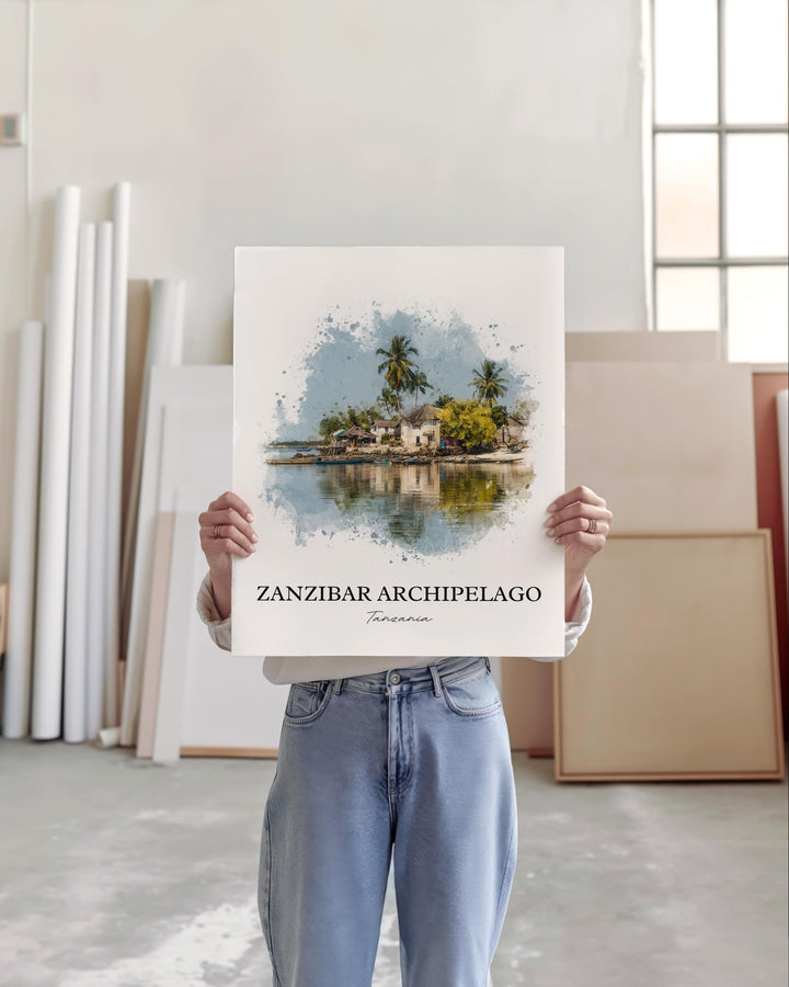Zanzibar Wall Art, Zanzibar Print, Zanzibar Watercolor Art, Tanzania Gift, Tanzania Travel Print, Travel Poster, Housewarming Gift