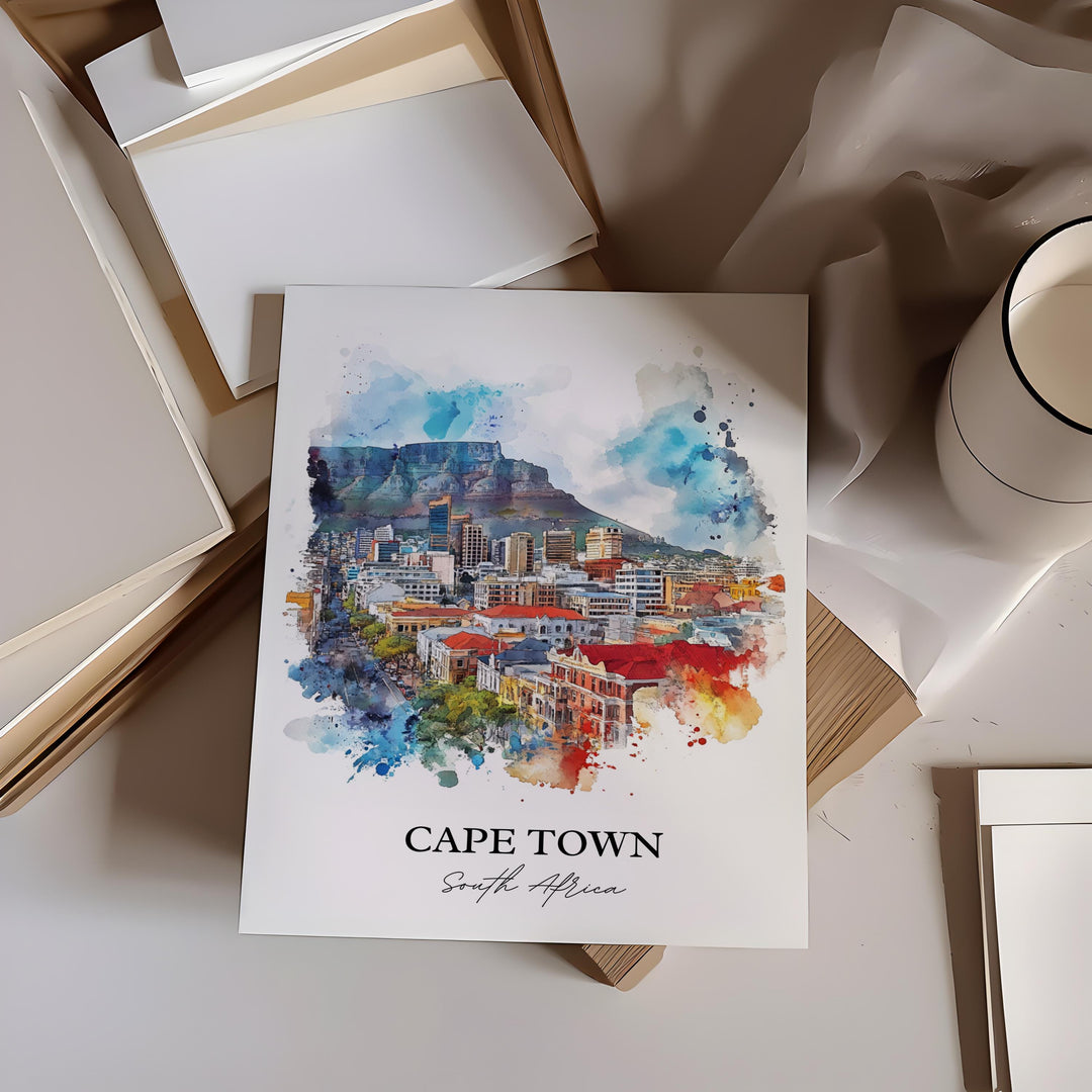 Cape Town Wall Art, Cape Town Print, South Africa Watercolor Art, Cape Town Gift, Travel Print, Travel Poster, Housewarming Gift
