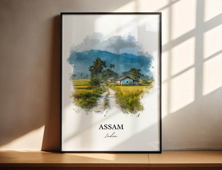 Assam India Wall Art, Assam India Print, India Watercolor Art, India Gift, Assam India Travel Print, Travel Poster, Housewarming Gift