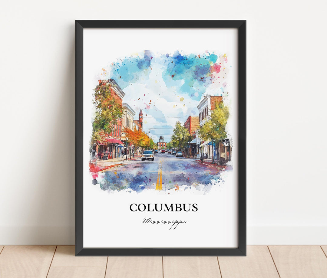 Columbus MS Art, Lowndes County Print, Mississippi Watercolor, Columbus Mississippi Gift, Travel Print, Travel Poster, Housewarming Gift