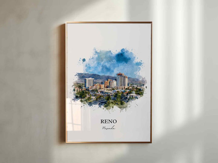Reno, Nevada Wall Art, Reno Print, Nevada Watercolor Art, Reno Nevada Skyline Gift, Travel Print, Travel Poster, Housewarming Gift