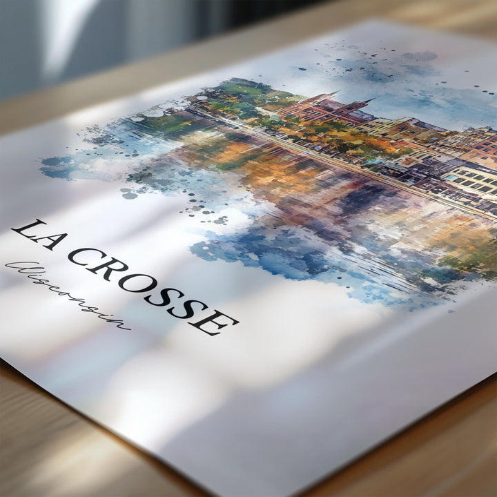 La Crosse WI Wall Art, La Crosse WI Print, Wisconsin Watercolor Art, La Crosse Gift, Travel Print, Travel Poster, Housewarming Gift