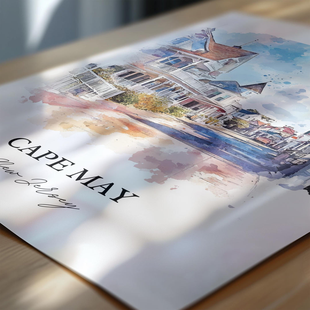Cape May NJ Wall Art, Cape May Print, Jersey Shore Watercolor Art, Cape May Gift, Travel Print, Travel Poster, Housewarming Gift