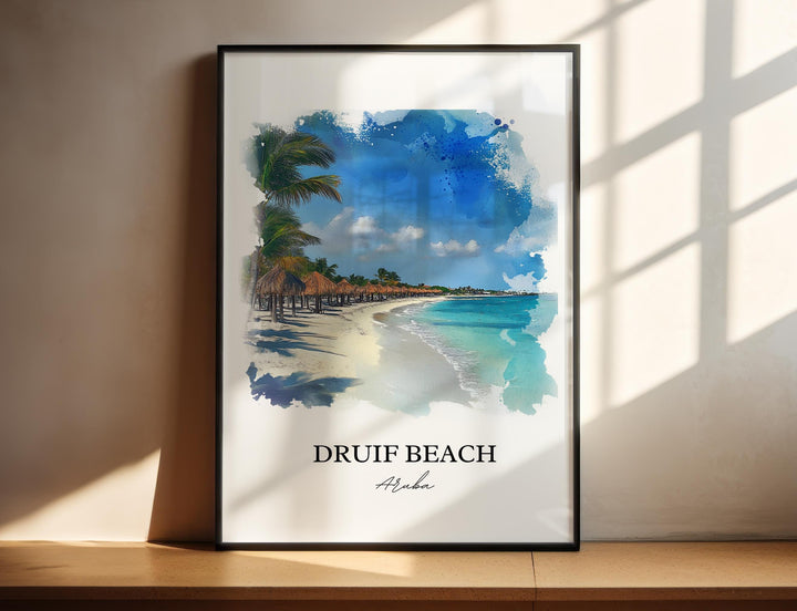 Druif Beach Wall Art, Oranjestad Aruba Print, Aruba Watercolor Art, Druif Beach Gift, Travel Print, Travel Poster, Housewarming Gift