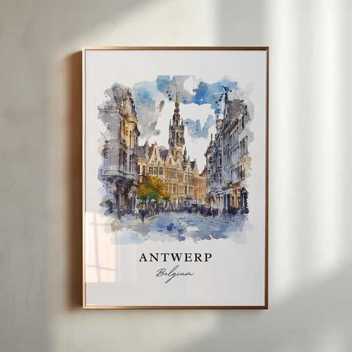 Antwerp Belgium Wall Art, Antwerp Print, Antwerp Watercolor Art, Antwerp Gift, Antwerp Travel Poster, Housewarming Gift