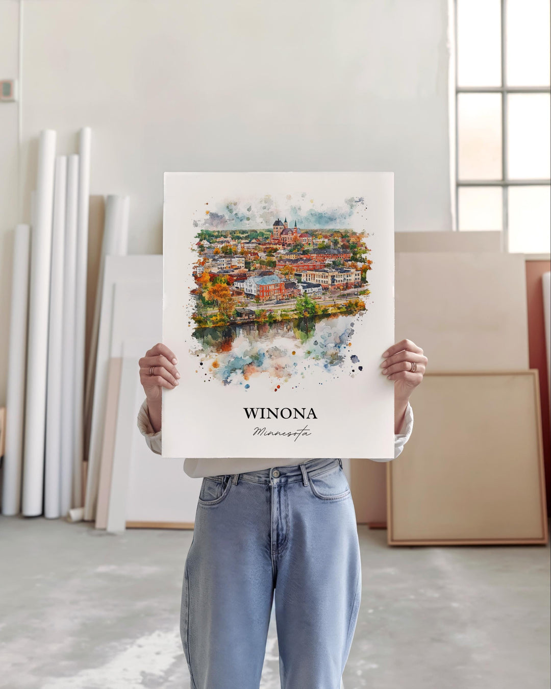 Winona MN Wall Art, Rochester MN Print, Minnesota Watercolor Art, Winona Minnesota Gift, Travel Print, Travel Poster, Housewarming Gift