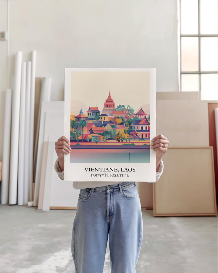 Vientiane Laos Art, Vientiane Retro Travel Art, Vientiane Home Decor, Vientiane Gift, Laos Travel Art, Travel Prints, Housewarming Gift