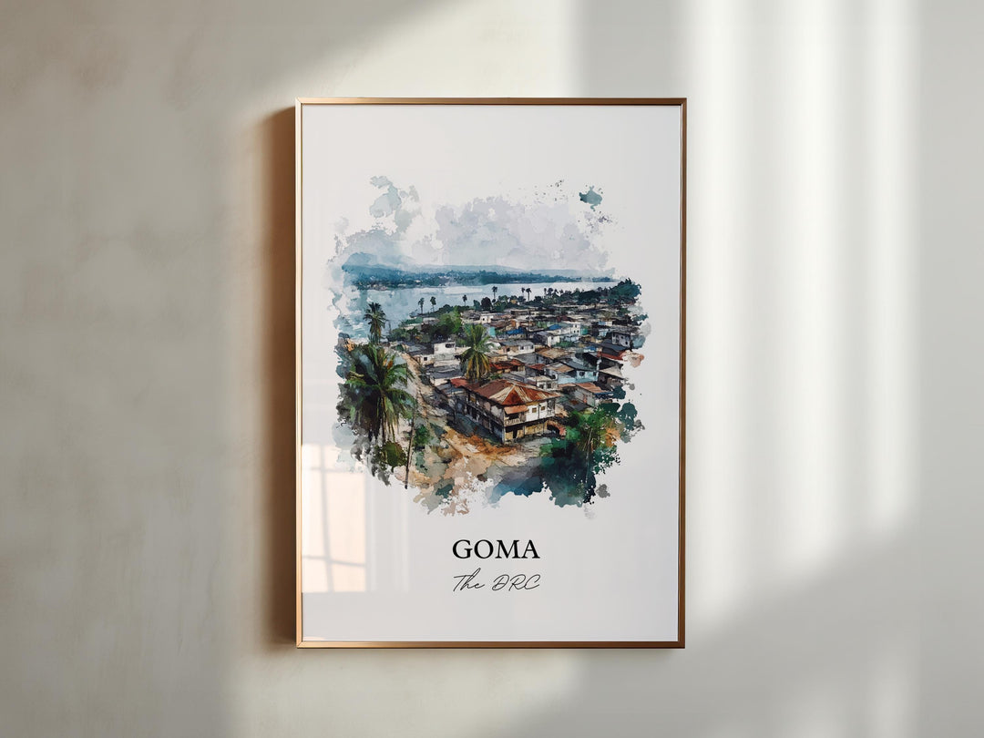 Goma DRC Wall Art, Lake Kivu Print, DRC Africa Watercolor Art, Goma The DRC Gift, Travel Print, Travel Poster, Housewarming Gift