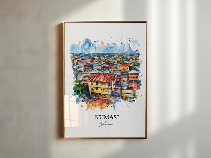Kumasi Wall Art, Ghana Print, Ghana Watercolor Art, Kumasi Ghana Gift, Travel Print, Travel Poster, Housewarming Gift