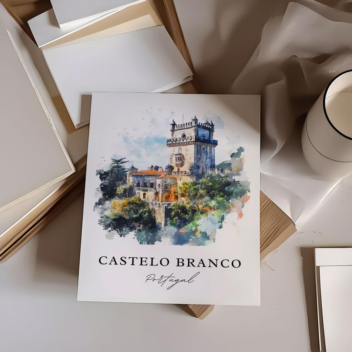 Castelo Branco Art, Castelo Branco Print, Castelo Branco Watercolor, Central Portugal Gift,