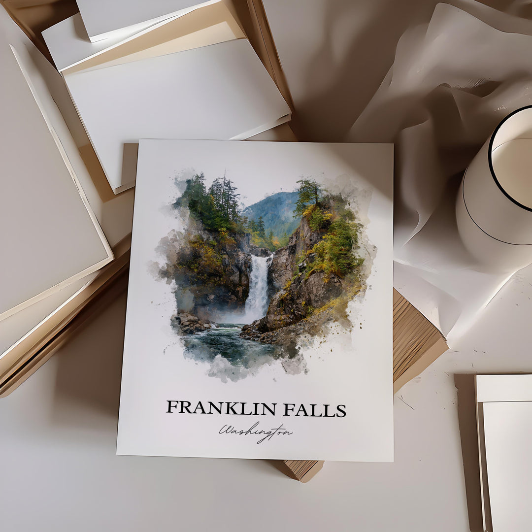 Franklin Falls Art, Snoqualmie River Print, Washington State Artwork, Franklin Falls WA Gift, Travel Print, Travel Poster, Housewarming Gift