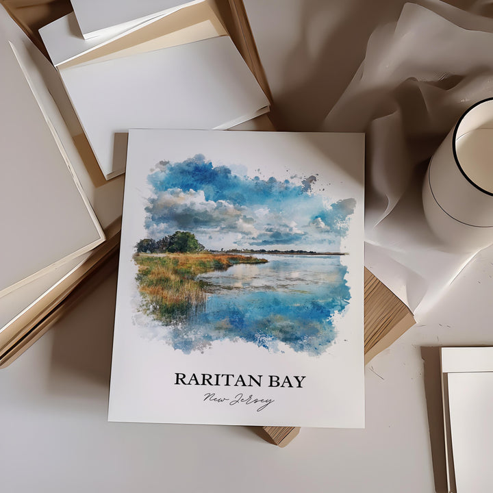 Raritan Bay Wall Art, Raritan NJ Print, New Jersey Watercolor Art, Raritan Bay Gift, Travel Print, Travel Poster, Housewarming Gift