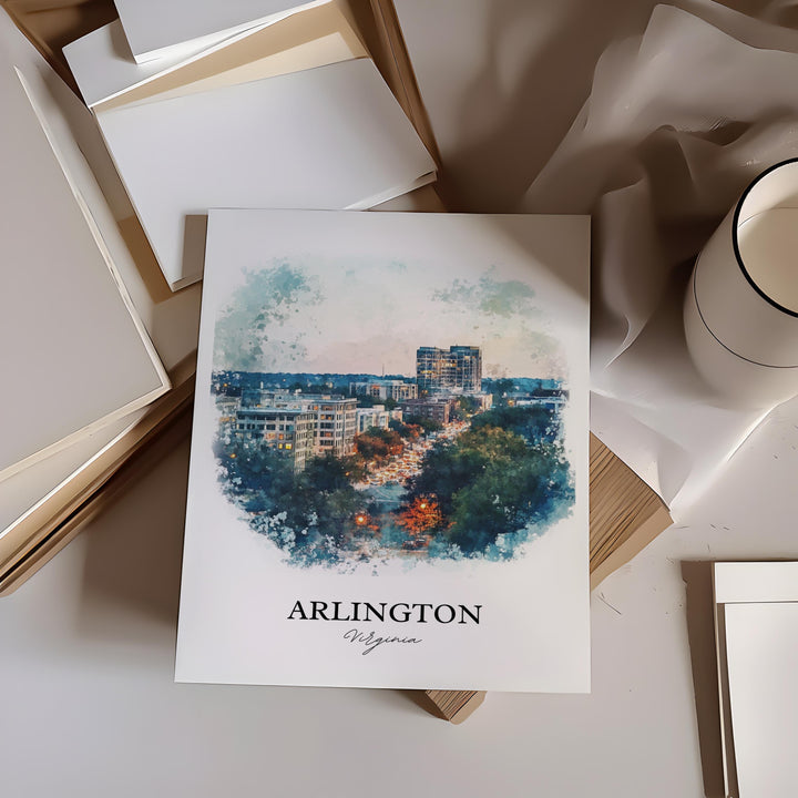 Arlington VA Wall Art, Arlington VA Print, Washington DC Watercolor, Arlington Virginia Gift, Travel Print, Travel Poster, Housewarming Gift