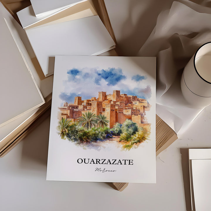 Ouarzazate Wall Art, High Atlas Mountains Print, Morocco Watercolor Art, Ouarzazate Gift, Travel Print, Travel Poster, Housewarming Gift