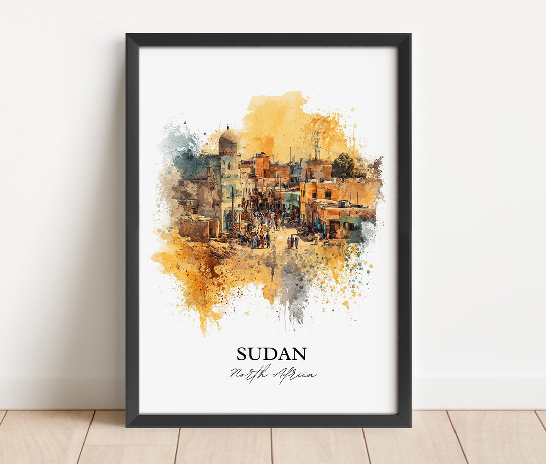 Sudan Wall Art, Sudan Print, Sudan Watercolor Art, Sudan Africa Gift, Travel Print, Travel Poster, Housewarming Gift