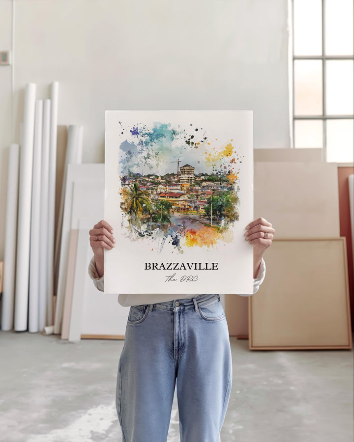 Brazzaville Wall Art, Brazzaville Print, DRC Watercolor Art, Brazzaville DRC Gift, Travel Print, Travel Poster, Housewarming Gift
