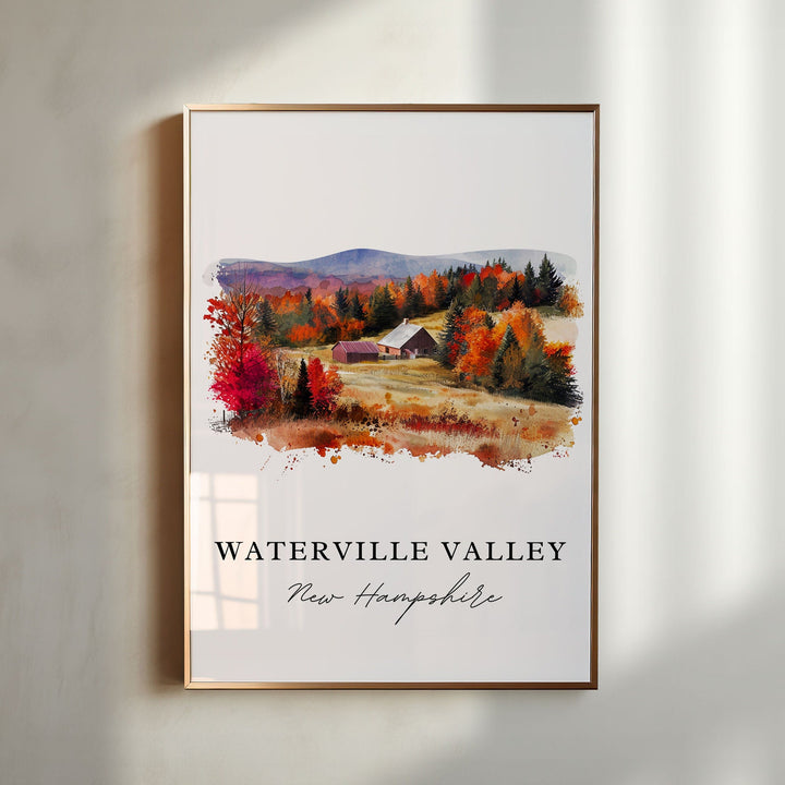 Waterville Valley traditional travel art - New Hampshire, Waterville Valley print, Wedding gift, Birthday present, Custom Text, Perfect Gift