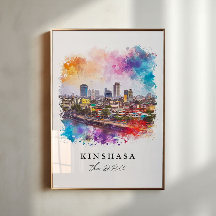 Kinshasa watercolor travel art - The DRC, Kinshasa print, Wedding gift, Birthday present, Custom Text, Perfect Gift