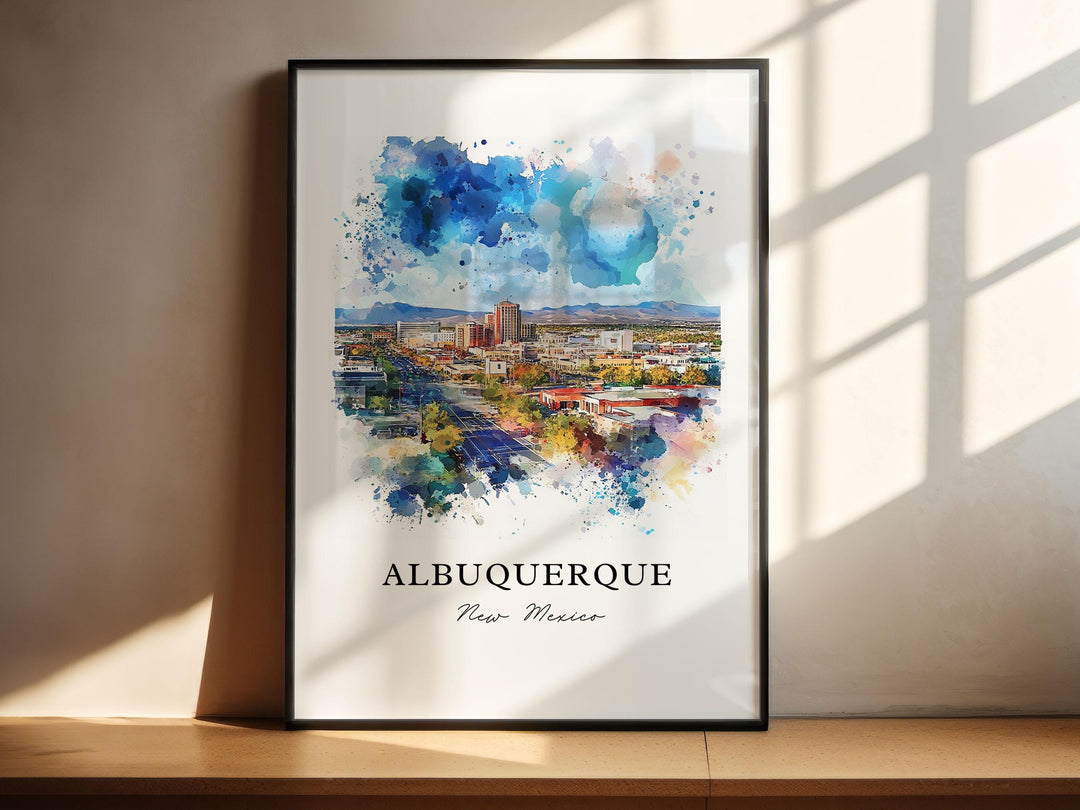 Albuquerque Wall Art, Albuquerque NM Print, Albuquerque Watercolor Art, Albuquerque Gift, Travel Print, Travel Poster, Housewarming Gift