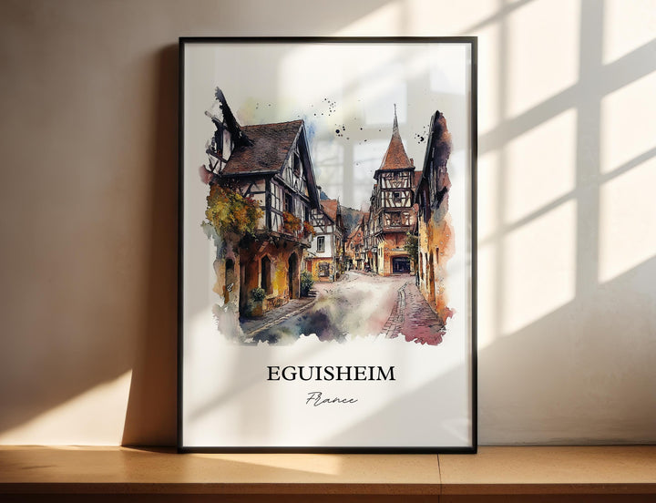 Eguisheim Wall Art, Alsace Region Print, France Watercolor Art, Eguisheim France Gift, Travel Print, Travel Poster, Housewarming Gift