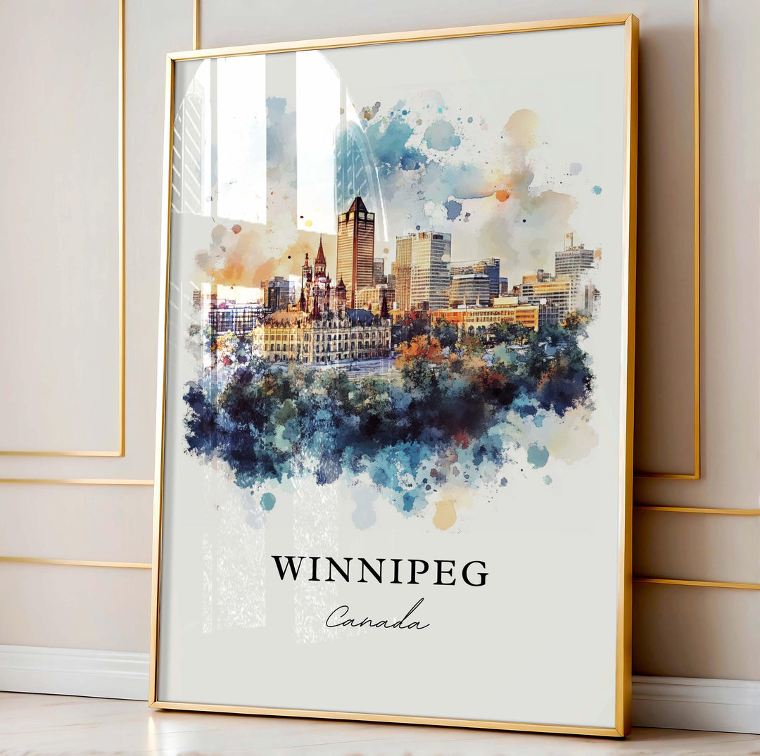 Winnipeg Wall Art, Winnipeg Print, Winnipeg Watercolor Art, Winnipeg Canada Skyline Gift, Travel Print, Travel Poster, Housewarming Gift