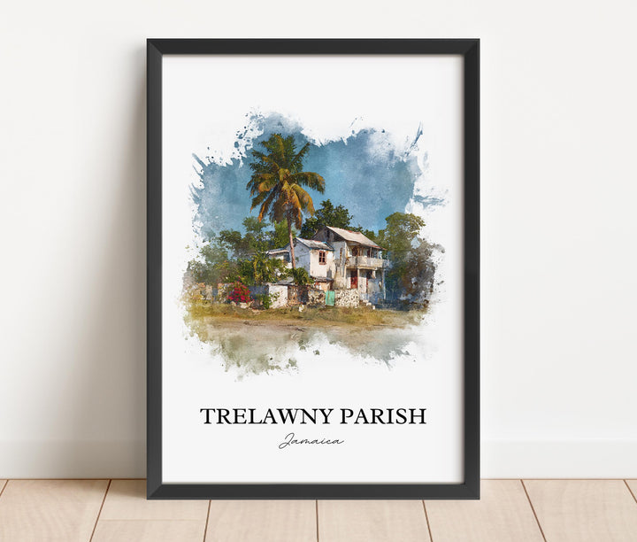 Trelawny Parish Wall Art, Trelawny Jamaica Print, Jamaica Watercolor Art, Jamaica Gift, Travel Print, Travel Poster, Housewarming Gift