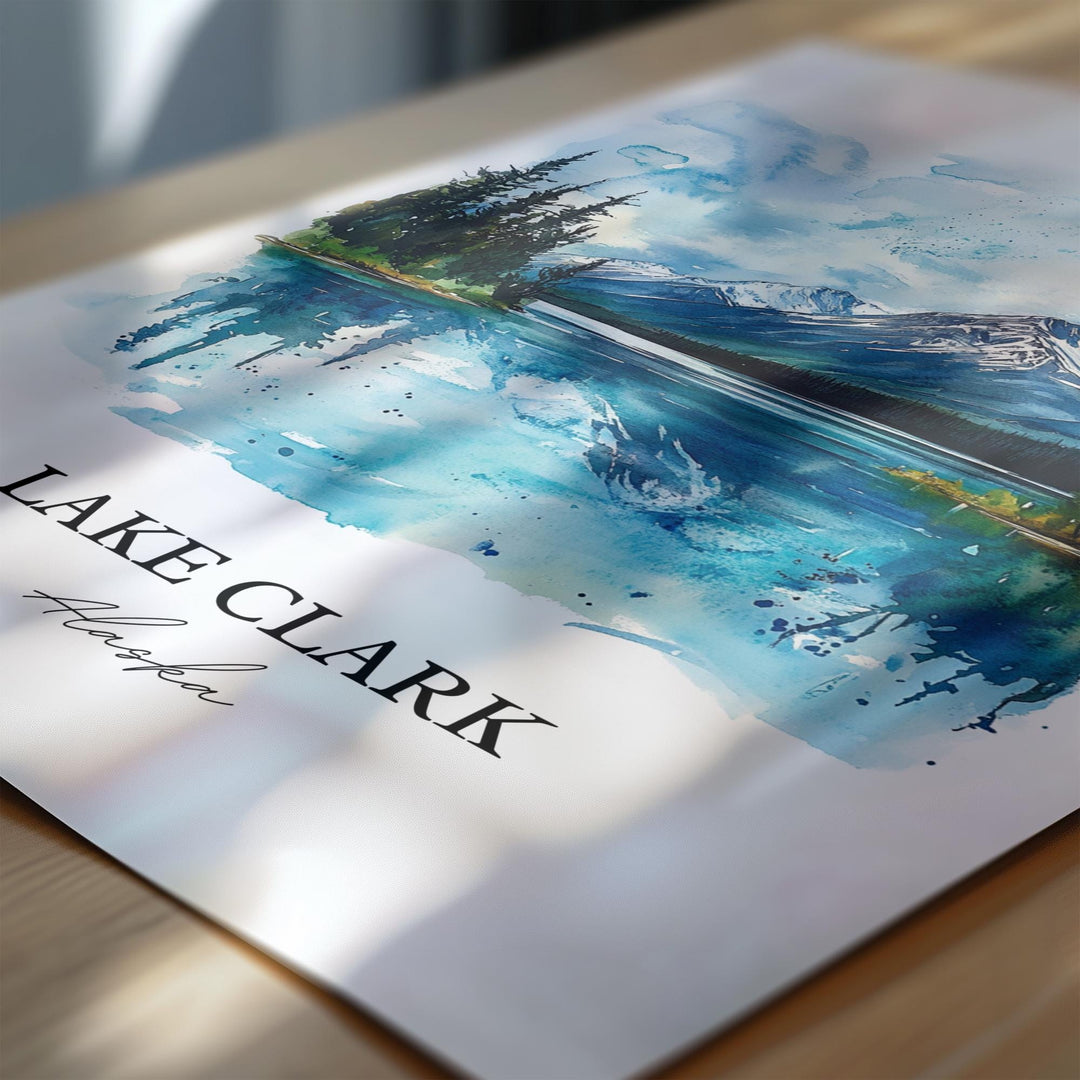 Lake Clark Wall Art, Anchorage Print, Lake Clark Alaska Watercolor Art, Lake Clark AK Gift, Travel Print, Travel Poster, Housewarming Gift
