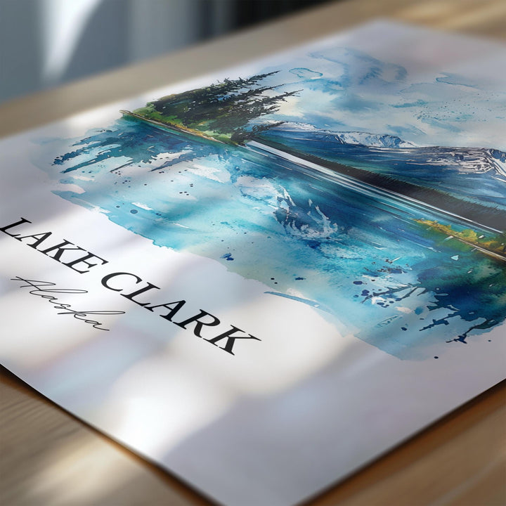 Lake Clark Wall Art, Anchorage Print, Lake Clark Alaska Watercolor Art, Lake Clark AK Gift, Travel Print, Travel Poster, Housewarming Gift