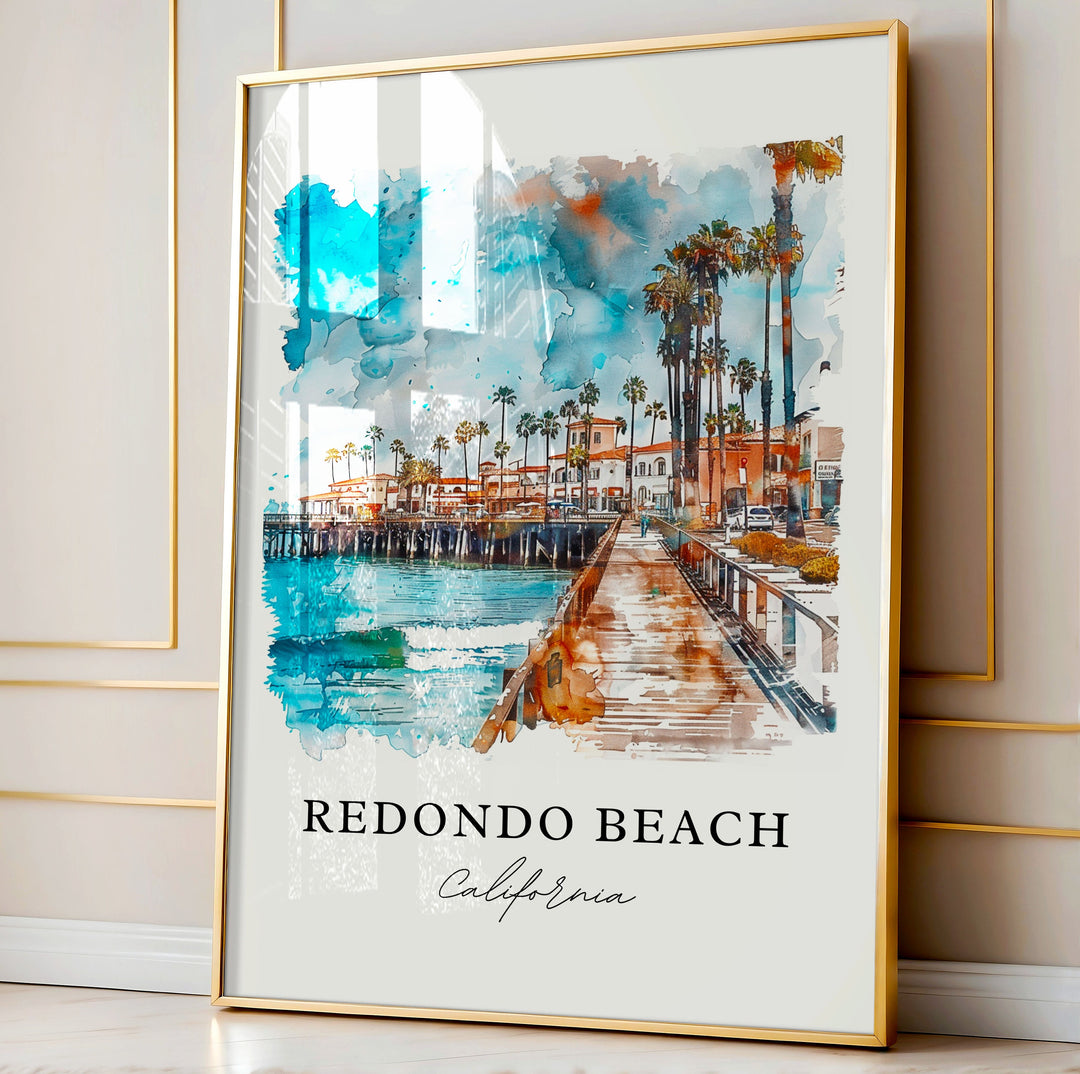 Redondo Beach Art, Redondo California Print, Redondo Beach Watercolor, Santa Monica Gift,