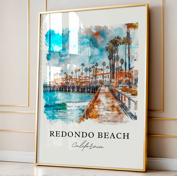 Redondo Beach Art, Redondo California Print, Redondo Beach Watercolor, Santa Monica Gift,