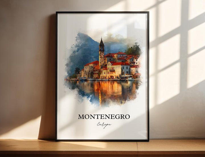 Montenegro Wall Art, Montenegro Print, Montenegro Watercolor Art, Montenegro Europe Gift, Travel Print, Travel Poster, Housewarming Gift