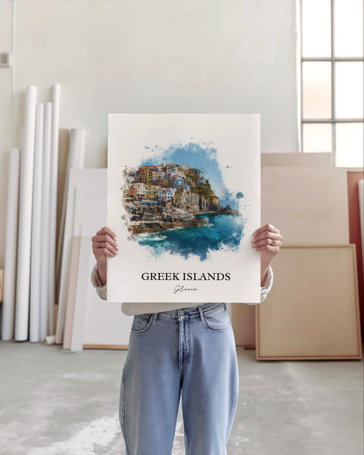 Greek Islands Wall Art, Greece Art, Greece Watercolor Art, Greek Islands Gift, Greek Islands Travel Print, Travel Poster, Housewarming Gift