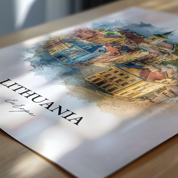 Lithuania Wall Art, Lithuania Print, Lithuania Watercolor Art, Lithuania Gift, Travel Print, Travel Poster, Housewarming Gift