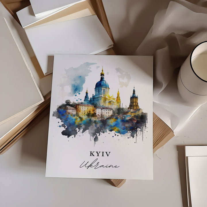 Kyiv traditional travel art - Ukraine, Kiev poster, Wedding gift, Birthday present, Custom Text, Personalised Gift