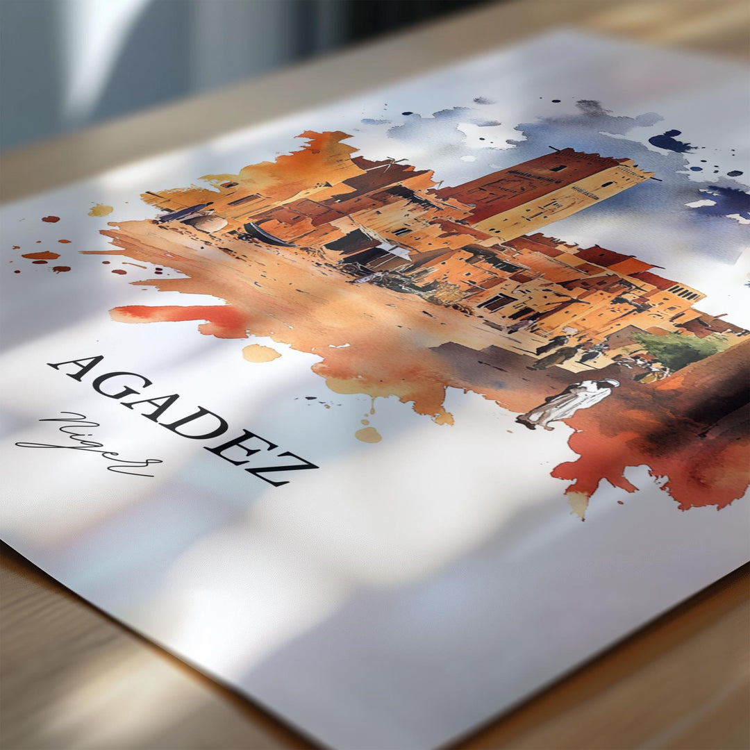 Agadez Niger Wall Art, Aïr Niger Print, Niger Watercolor Art, Agadez Niger Gift, Travel Print, Travel Poster, Housewarming Gift
