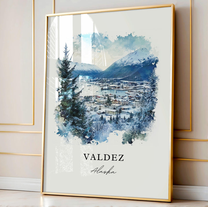 Valdez Alaska Wall Art, Valdez Alaska Print, Valdez Alaska Watercolor Art, Chugach AK Gift, Travel Poster, Housewarming Gift