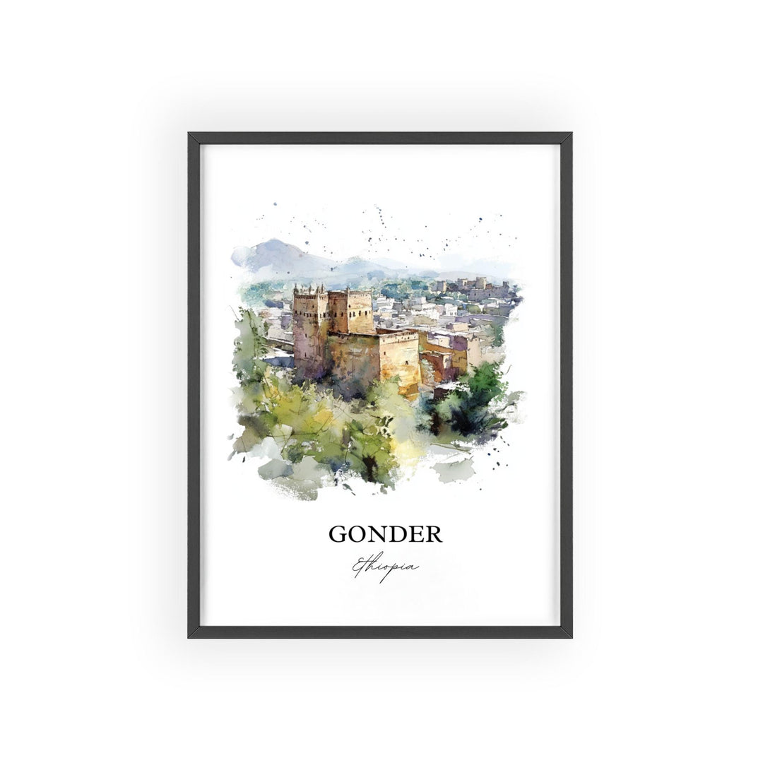 Gonder Ethiopia Wall Art, Amhara Region Print, Ethiopia Watercolor Art, Gondar Gift, Travel Print, Travel Poster, Housewarming Gift