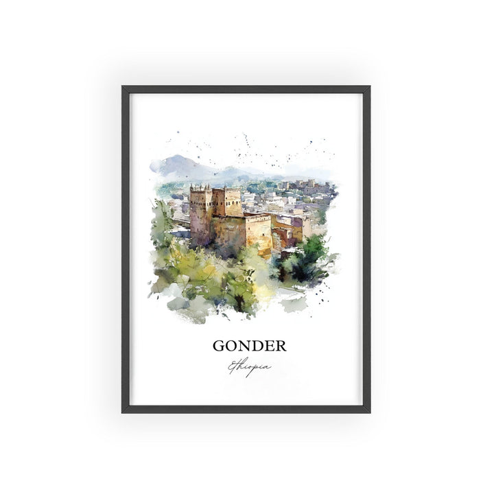 Gonder Ethiopia Wall Art, Amhara Region Print, Ethiopia Watercolor Art, Gondar Gift, Travel Print, Travel Poster, Housewarming Gift